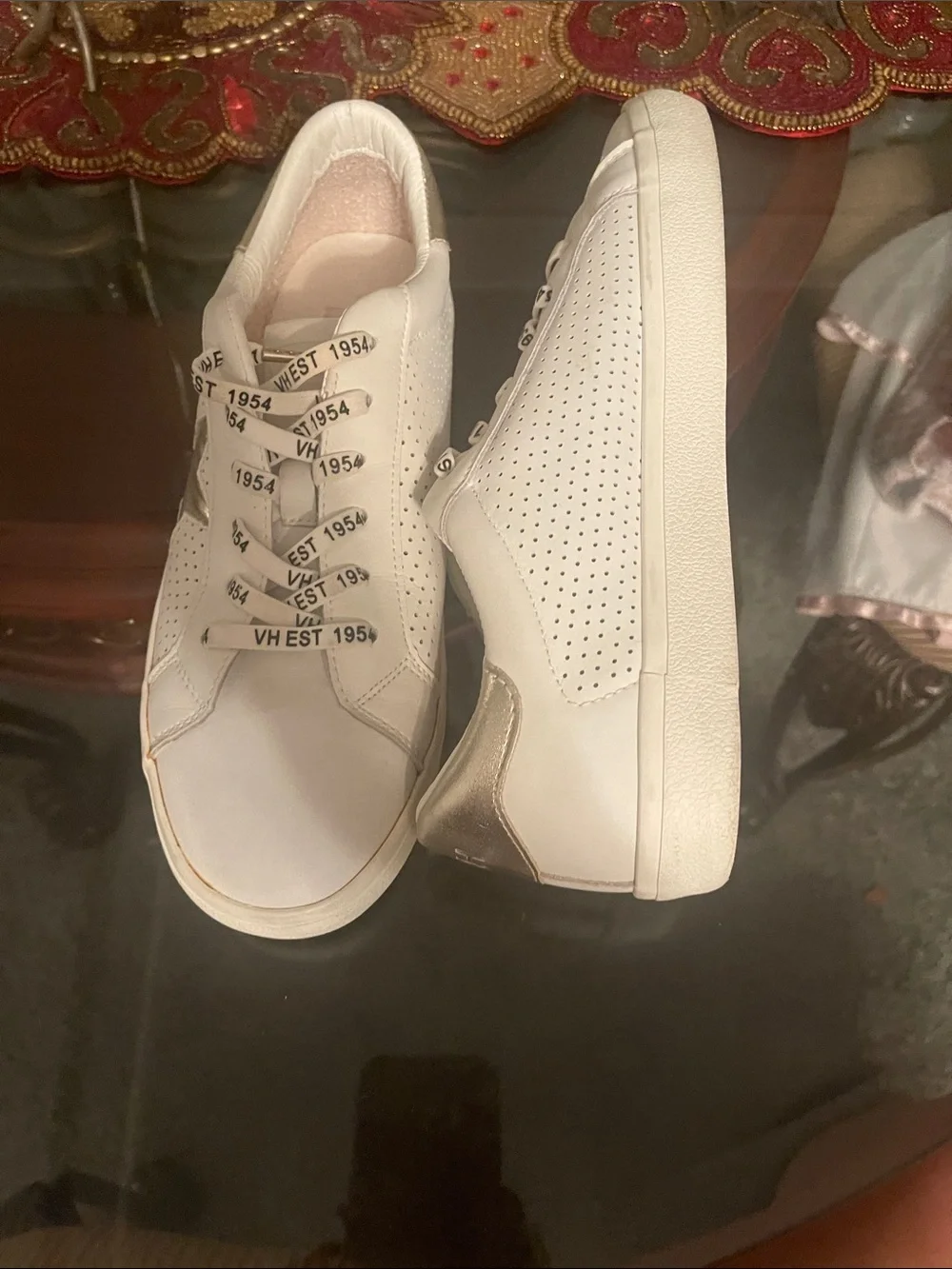 Vintage Havana White Sneakers with Metallic Silver Heel